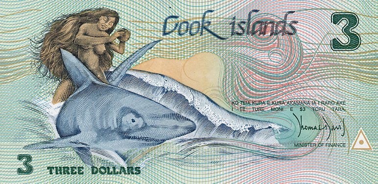 Front of Cook Islands p3a: 3 Dollars from 1987
