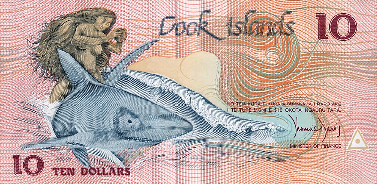 Front of Cook Islands p4a: 10 Dollars from 1987