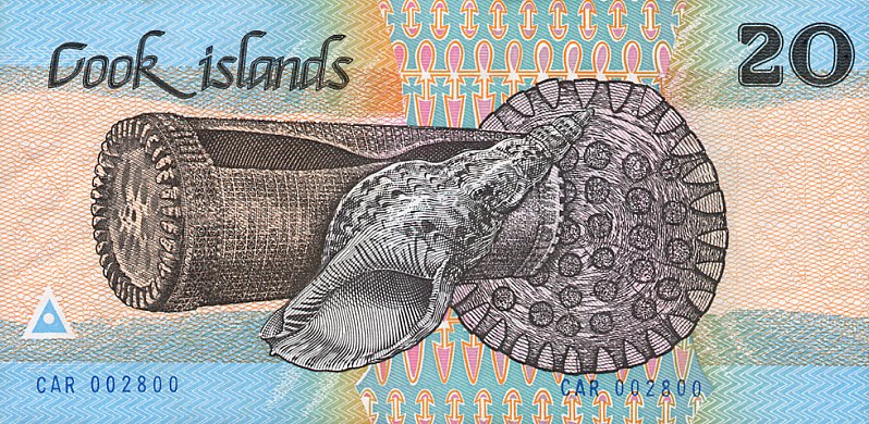 Back of Cook Islands p5a: 20 Dollars from 1987