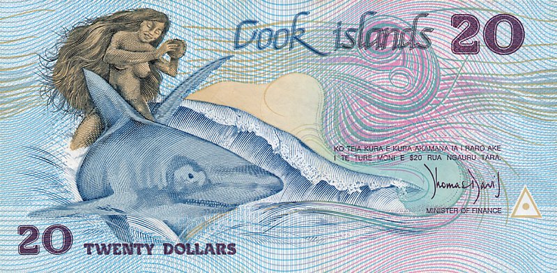 Front of Cook Islands p5a: 20 Dollars from 1987