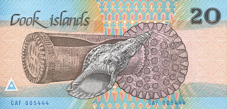 Back of Cook Islands p5b: 20 Dollars from 1987