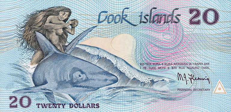 Front of Cook Islands p5b: 20 Dollars from 1987