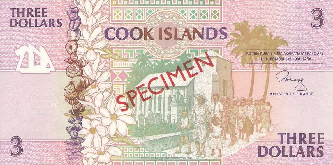 Front of Cook Islands p7s: 3 Dollars from 1992