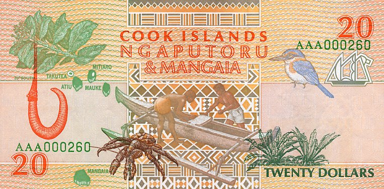Back of Cook Islands p9a: 20 Dollars from 1992
