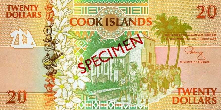 Front of Cook Islands p9s: 20 Dollars from 1992