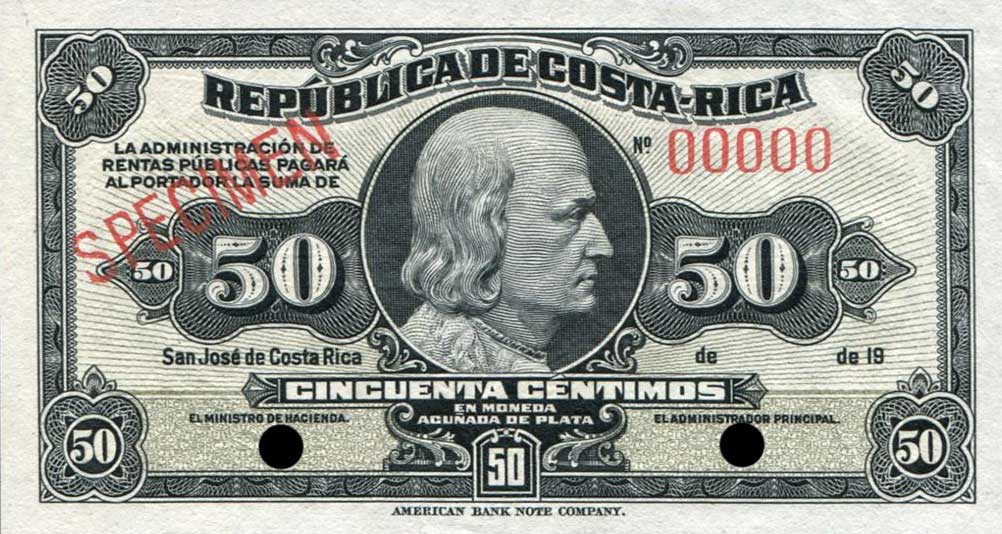 Front of Costa Rica p147s: 50 Centimos from 1917