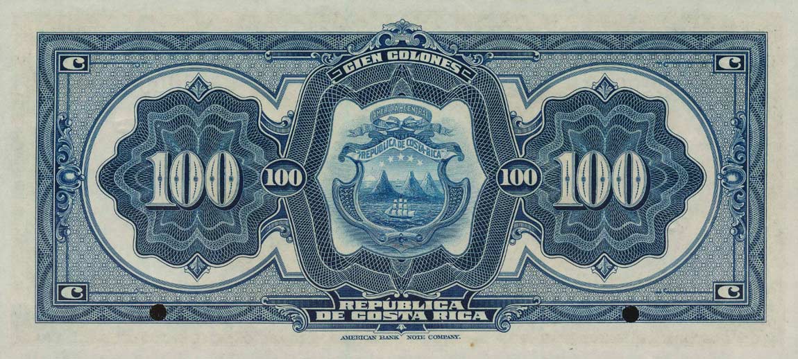 Back of Costa Rica p150As: 100 Colones from 1917