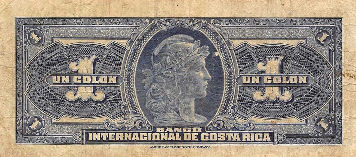 Back of Costa Rica p158a: 1 Colon from 1918