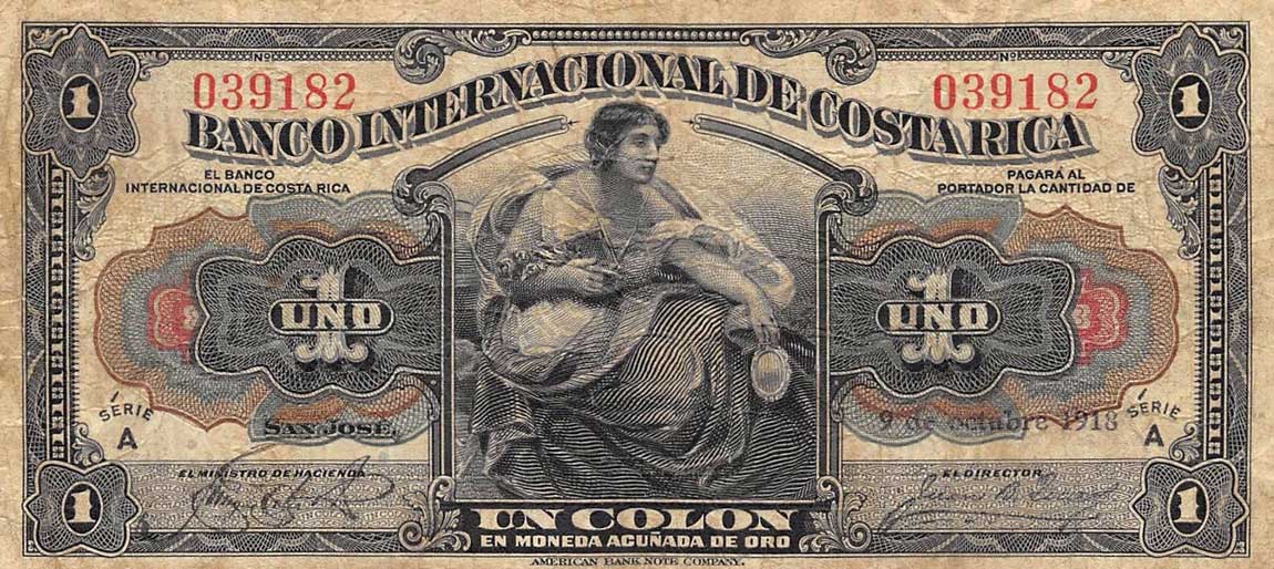 Front of Costa Rica p158a: 1 Colon from 1918