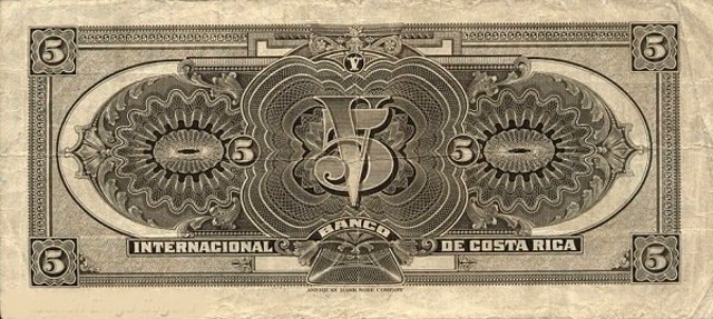 Back of Costa Rica p175a: 10 Colones from 1919