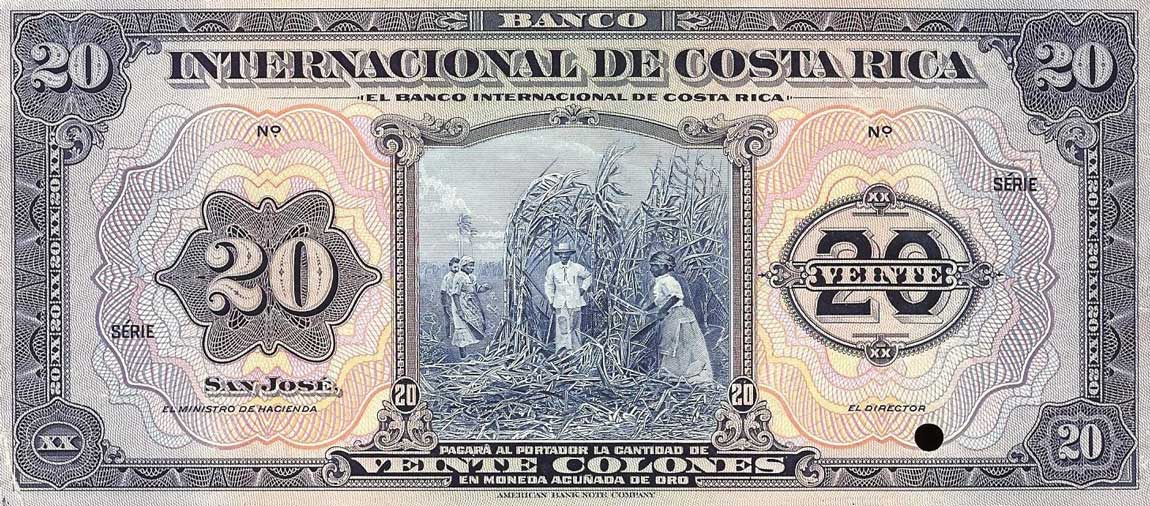 Front of Costa Rica p176p: 20 Colones from 1919