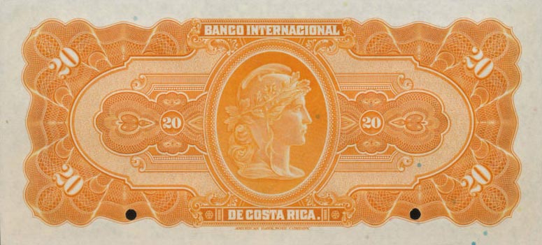 Back of Costa Rica p176s: 20 Colones from 1919