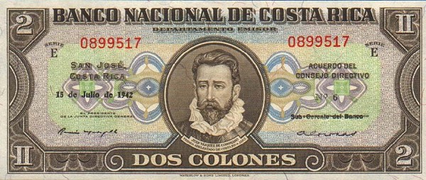 Front of Costa Rica p201b: 2 Colones from 1941