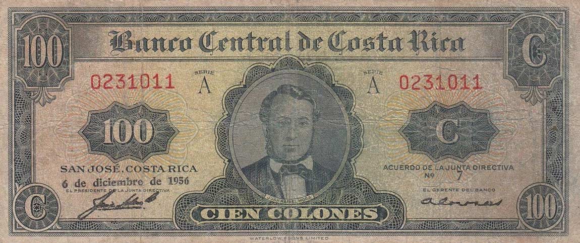 Front of Costa Rica p224a: 100 Colones from 1952