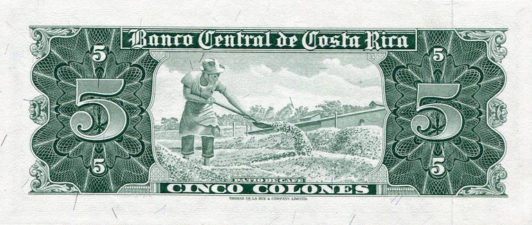 Back of Costa Rica p228a: 5 Colones from 1963