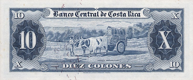 Back of Costa Rica p229a: 10 Colones from 1962