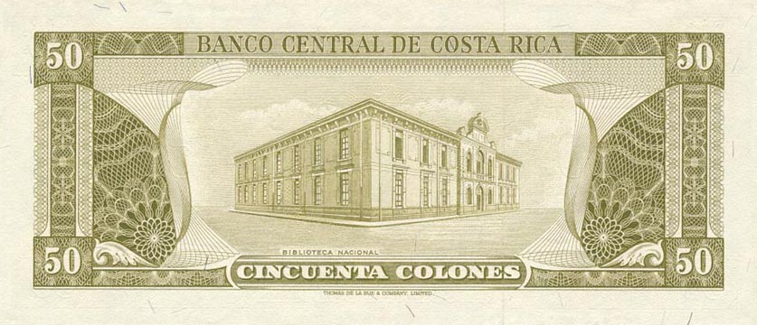 Back of Costa Rica p232a: 50 Colones from 1965