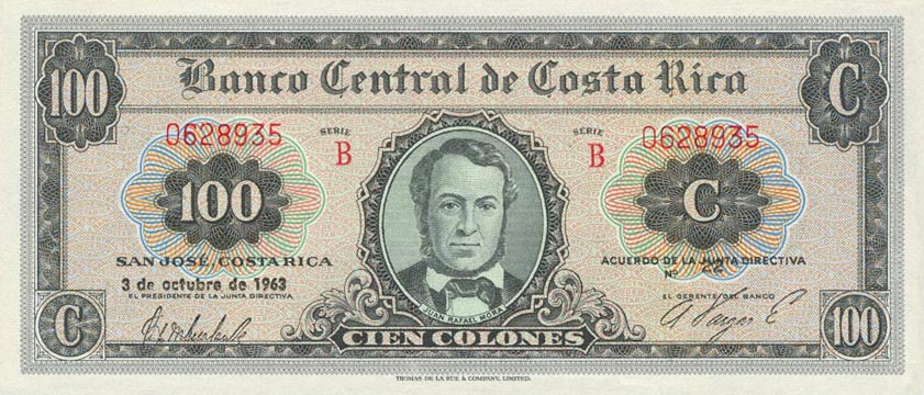 Front of Costa Rica p233a: 100 Colones from 1961