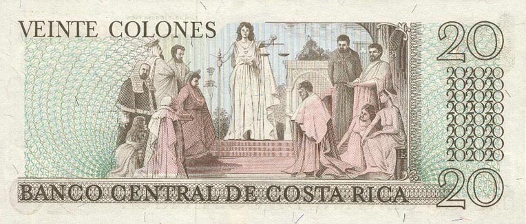 Back of Costa Rica p238a: 20 Colones from 1972