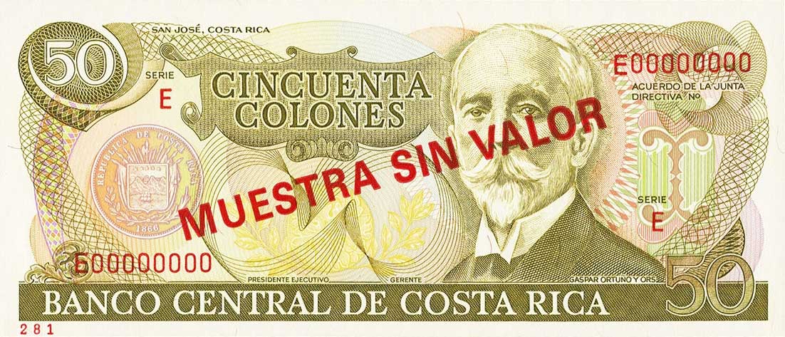 Front of Costa Rica p257s: 50 Colones from 1991