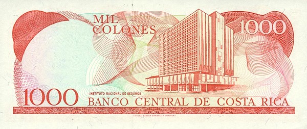 Back of Costa Rica p259b: 1000 Colones from 1994