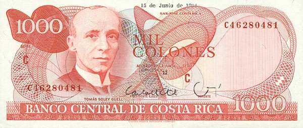 Front of Costa Rica p259b: 1000 Colones from 1994