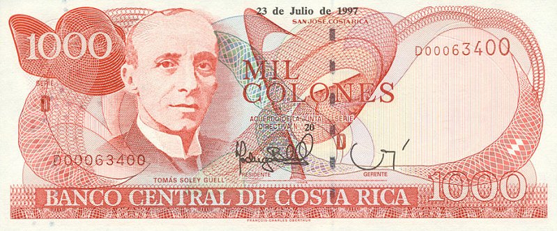 Front of Costa Rica p264a: 1000 Colones from 1997