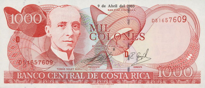 Front of Costa Rica p264d: 1000 Colones from 2003