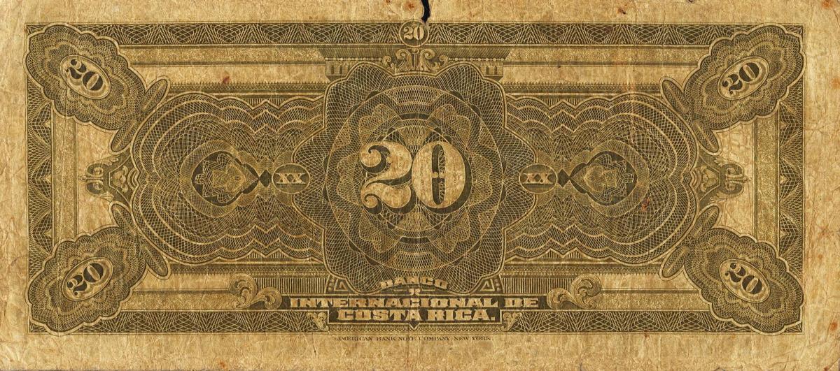 Back of Costa Rica p169B: 20 Colones from 1918