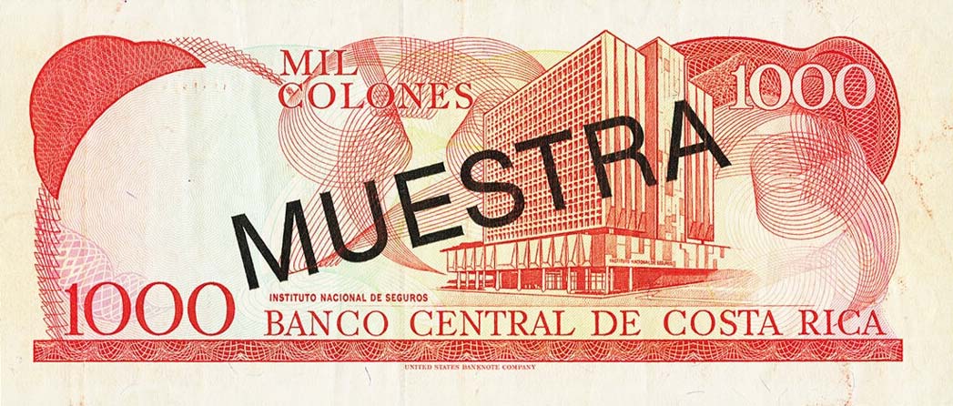 Back of Costa Rica p259s: 1000 Colones from 1990