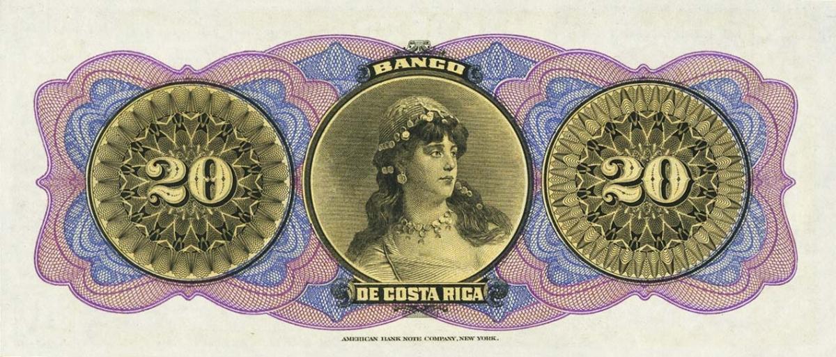 Back of Costa Rica pS165r: 20 Pesos from 1899