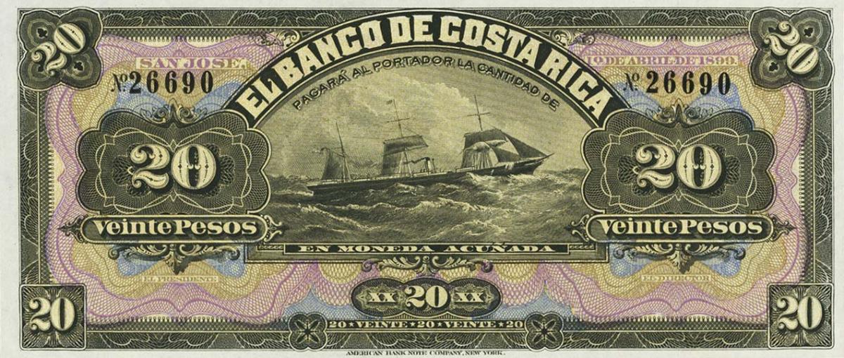 Front of Costa Rica pS165r: 20 Pesos from 1899