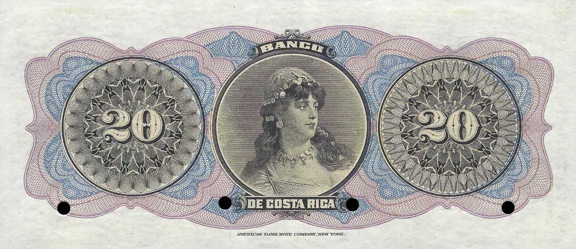 Back of Costa Rica pS165s: 20 Pesos from 1899