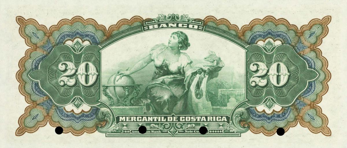 Back of Costa Rica pS203s: 20 Colones from 1910