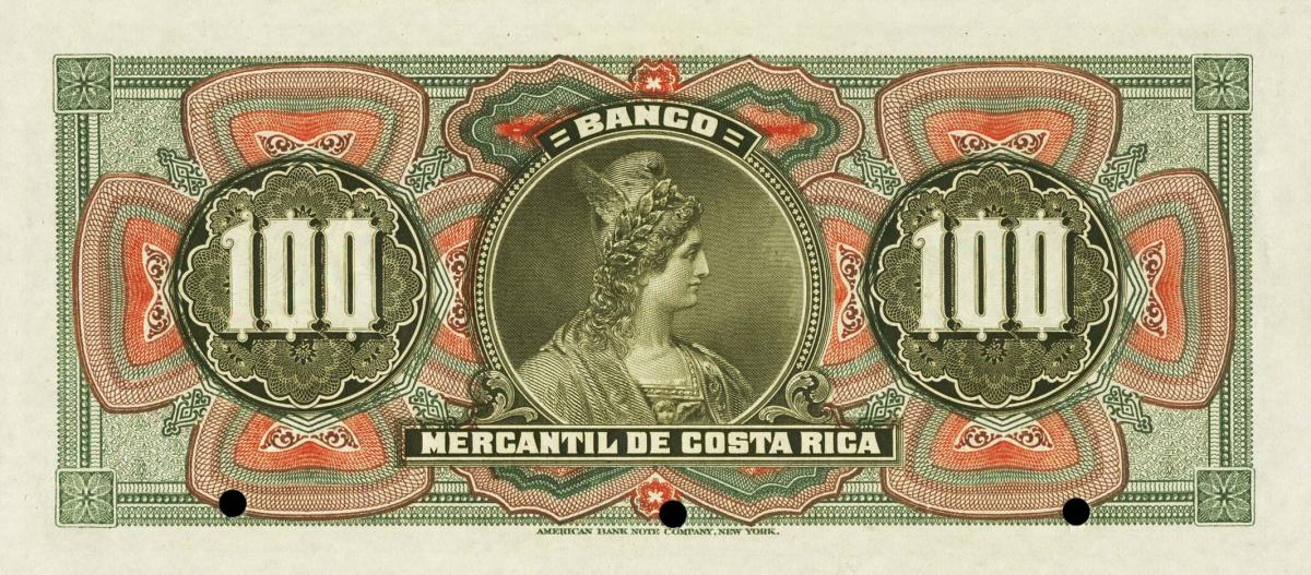 Back of Costa Rica pS205s: 100 Colones from 1910