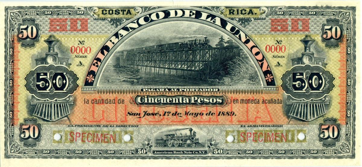 Front of Costa Rica pS226s: 50 Pesos from 1886
