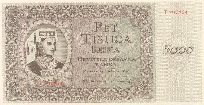 Front of Croatia p14a: 5000 Kuna from 1943