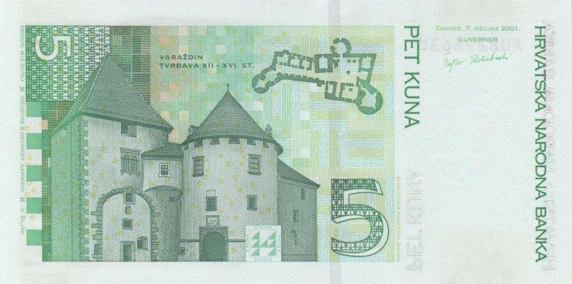 Back of Croatia p37a: 5 Kuna from 2001