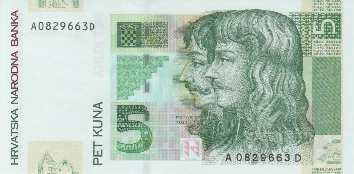 Front of Croatia p37a: 5 Kuna from 2001