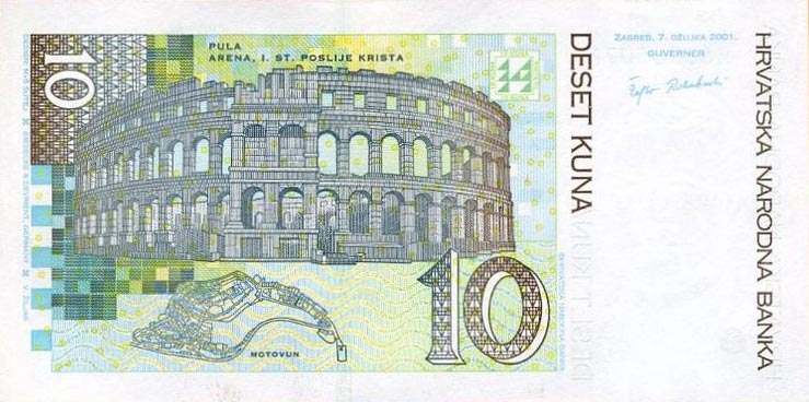 Back of Croatia p38a: 10 Kuna from 2001