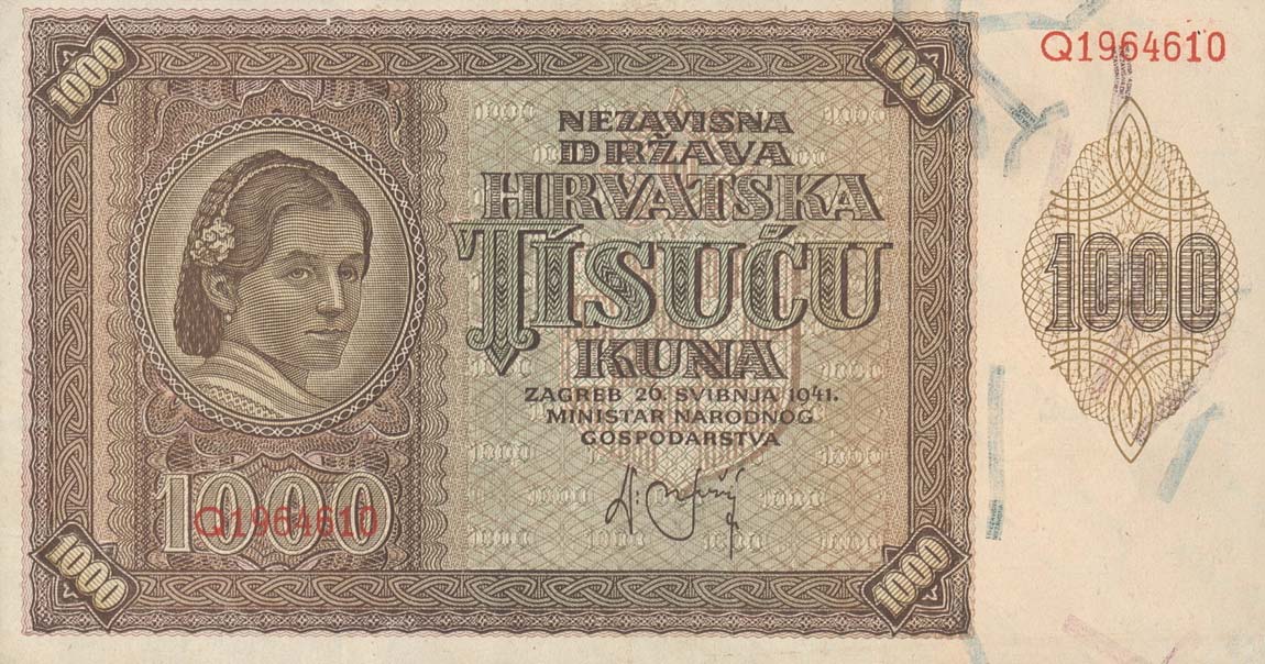 Front of Croatia p4a: 1000 Kuna from 1941