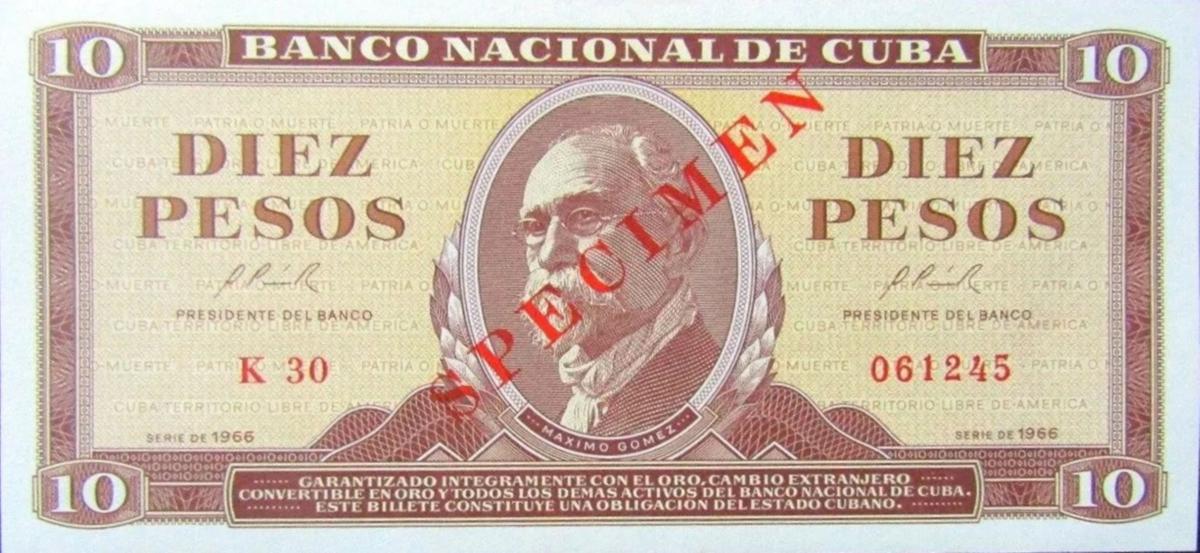 Front of Cuba p101s: 10 Pesos from 1966