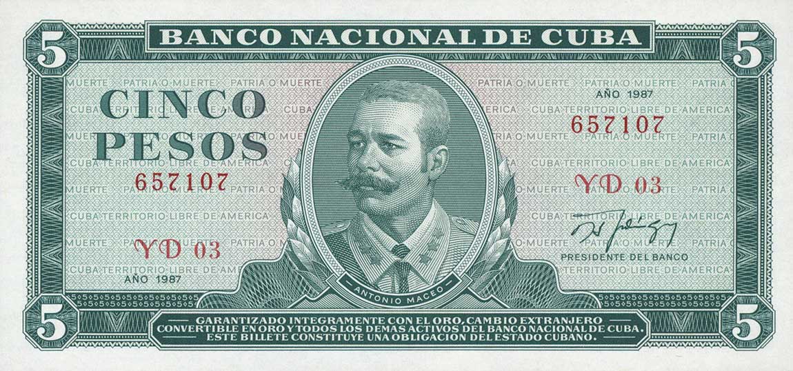 Front of Cuba p103c: 5 Pesos from 1984