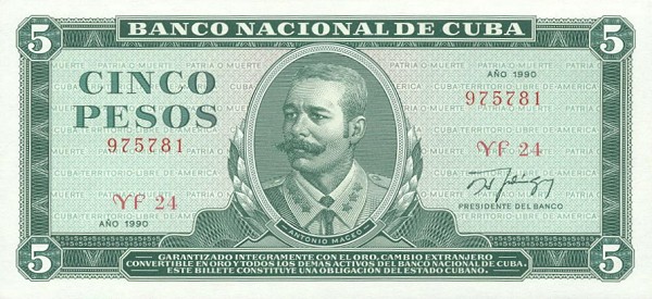 Front of Cuba p103d: 5 Pesos from 1988