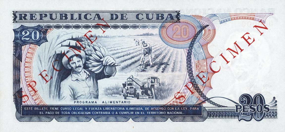 Back of Cuba p110s: 20 Pesos from 1991