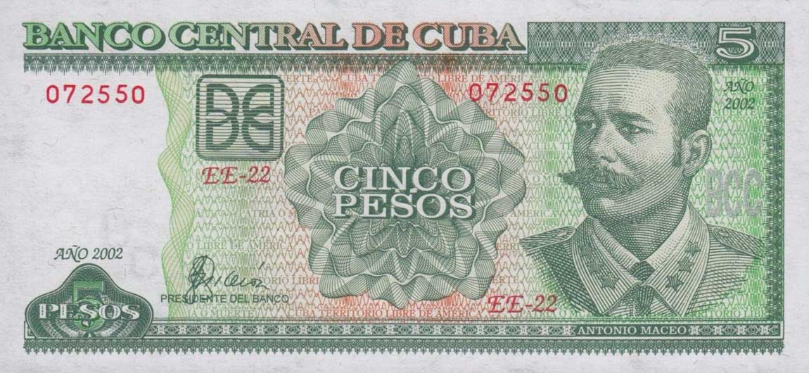 Front of Cuba p116e: 5 Pesos from 2002