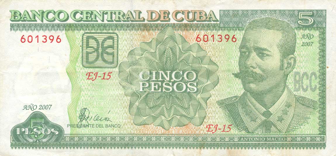 Front of Cuba p116j: 5 Pesos from 2007