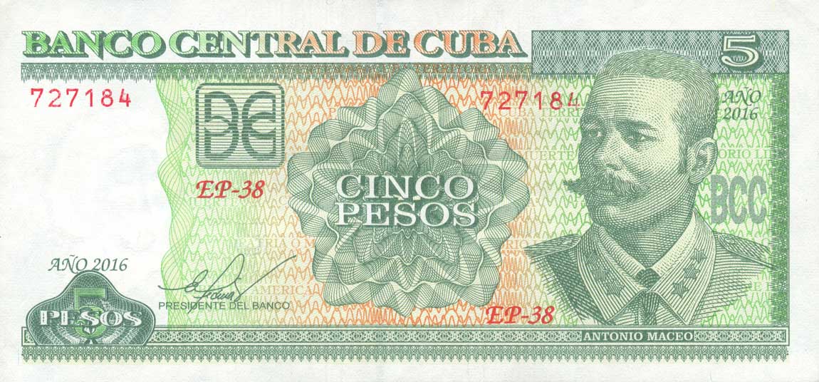Front of Cuba p116p: 5 Pesos from 2016