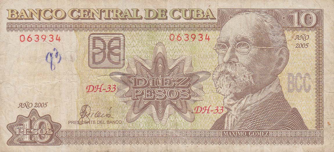 Front of Cuba p117h: 10 Pesos from 2005