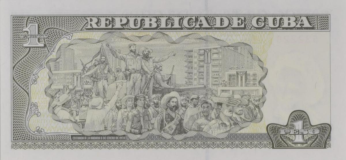 Back of Cuba p128f: 1 Peso from 2011